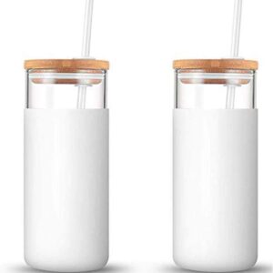 Holesale empty Hot Sale16oz Borosilicate Glass Tumbler Glass Water Bottle Glass Cup with Straw Silicone Sleeve Glass Tumbler Bamboo Lid BPA Free