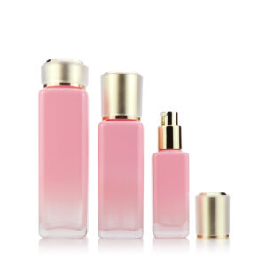 Wholesale Empty Cosmetic Packaging Square Shaped 100ml 120ml Pink Glass Bottles for Body Cream Lotion Container