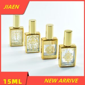 Tranparent with Gold Stamping Finishing Square Shape Refillable Flint Perfume Bottle
