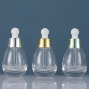 Wholesale Unique Empty Conical 30ml 50ml Clear Glass Essential Oil Bottle with Silver Gold Dropper