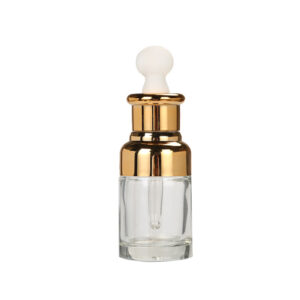 Wholesale Empty Clear Fancy Glass Bottle 20ml 30ml 50ml Cute Round Glass Dropper Bottle Covered with Aluminum Silver Gold Shoulder