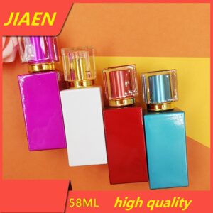 Wholesale Empty 58ml Gold Flint Glass Square Shape Refillable Perfume Bottles with Spray Atomizer