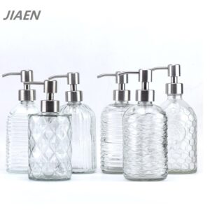 Hot Selling Home Restaurant 12oz Hand Washing Hand Soap Hand Sanitizer Package Glass Lotion Bottle with Pump Embossed Logo