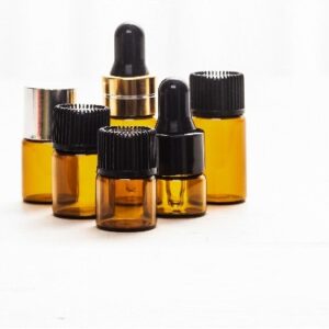 Wholesale Empty Clear Amber 1ml 2ml 3ml Mini Glass Essential Oil Sample Bottle with Gold Silver Dropper