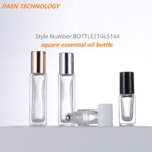 Square Stainless Steel Roller Ball Perfume Essential Oil Glass Bottle