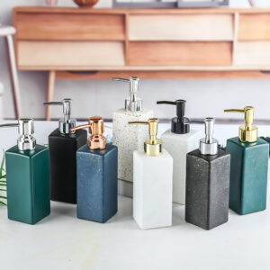 Wholesale Luxury 350ml Square Glass Hand Washing Sanitizer Shampoo Shower Gel Foam Lotion Pump Bottle for Care Products Packaging Fake Porcelain by Glass