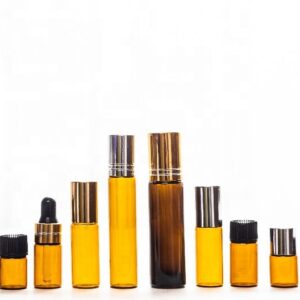 Wholesale Empty Amber Round 1ml 2ml 3ml Mini Perfume Essential Oil Glass Bottle with Screw PE Lid
