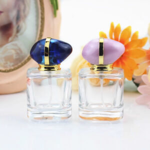 Wholesale Round Corner Square Sapphire Cover Transparent Glass Perfume Bottle