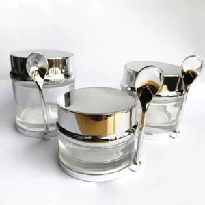 New Style 30g 50g 80g Set Cosmetic Cream Container Packaging Skin Care Bottle Face Gold and Silver Cream Jars with Electroplating Spoon