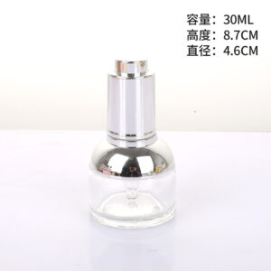 Wholesale 20ml30ml50ml Silver Set Shoulder Oil Bottle Transparent Glass Pressing Dropper Bottle Cosmetic Essence Emulsion Dispenser Bottle